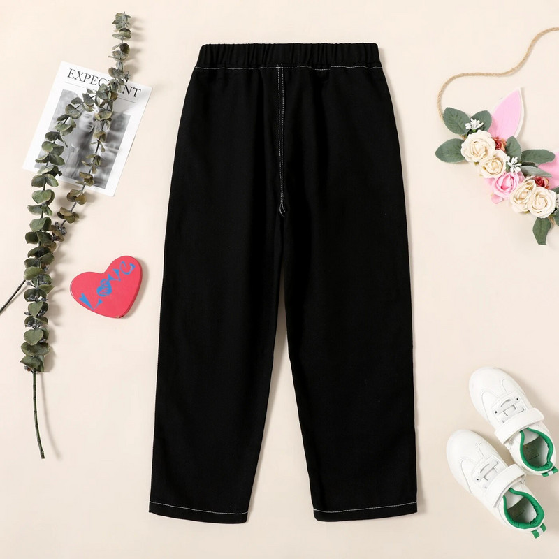 Tüdrukute rõivad Mustad teksad Tüdrukute püksid trükitud mustriga