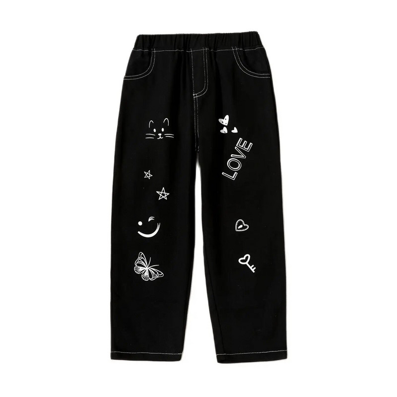 Tüdrukute rõivad Mustad teksad Tüdrukute püksid trükitud mustriga