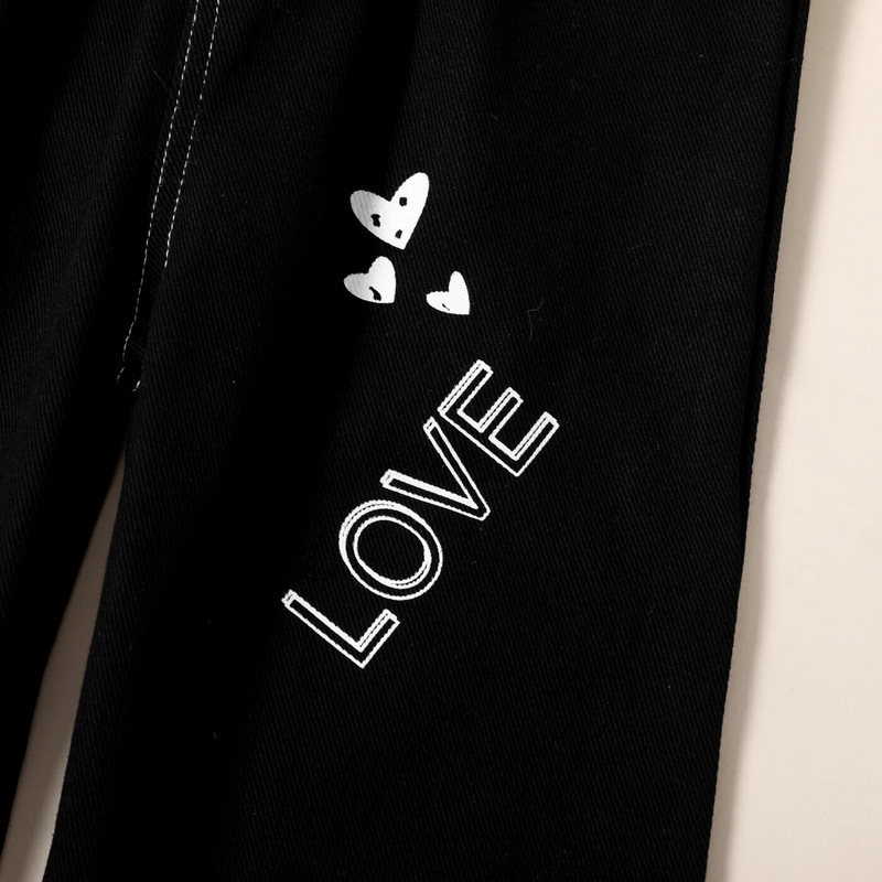 Tüdrukute rõivad Mustad teksad Tüdrukute püksid trükitud mustriga