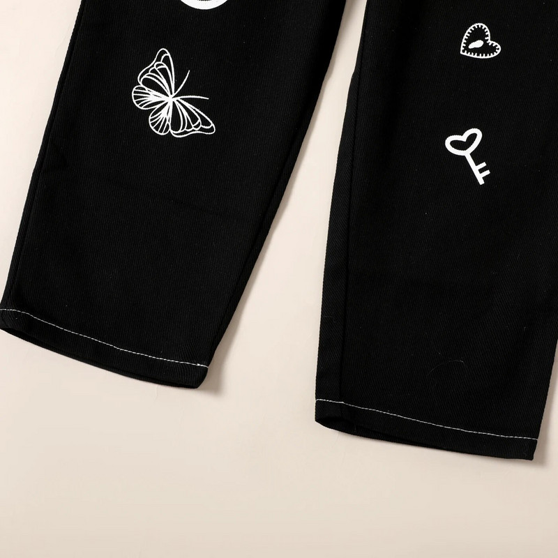 Tüdrukute rõivad Mustad teksad Tüdrukute püksid trükitud mustriga