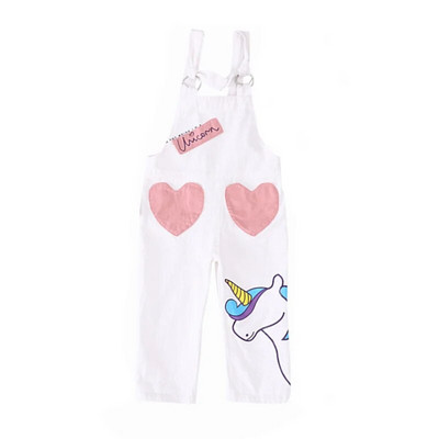 Καλοκαιρινό παντελόνι για κορίτσια Λευκή σαλιάρα Ολόσωμη τζιν Ολόσωμη φόρμα καινούργια βρεφικά κοριτσίστικα καρτούν μπάλωμα τιράντες Άνετα Παιδικά Ρούχα Ρόμπερ