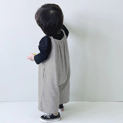 Laste musta valge triibulise mustriga kombinesoonid poisid tüdrukud, laia säärega kombinesoonid kevad-sügis välismaise maitsega välimine püksid