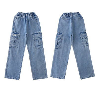 Teismeliste tüdrukute vabaaja teksad, moodsad korea stiilis laia säärega teksapüksid kõrge vöökohaga püksid kooli igapäevaseks kandmiseks