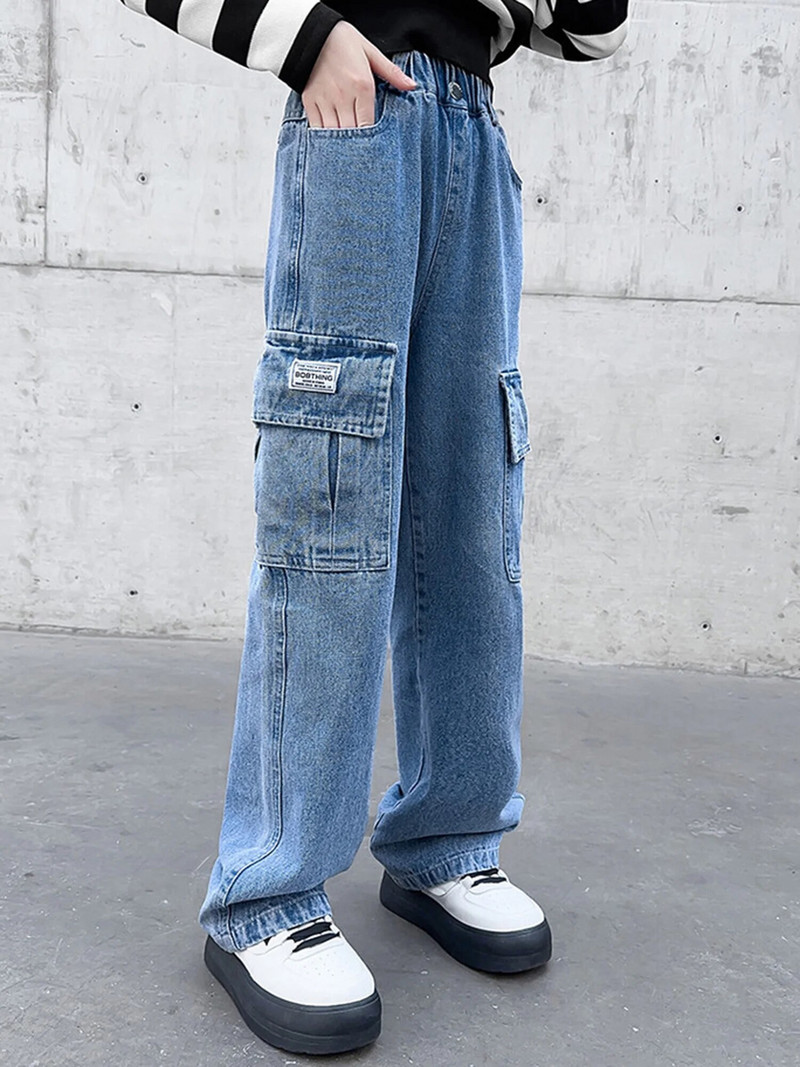 Teismeliste tüdrukute vabaaja teksad, moodsad korea stiilis laia säärega teksapüksid kõrge vöökohaga püksid kooli igapäevaseks kandmiseks