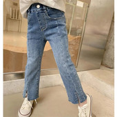 Tavaszi őszi új gyermek rugalmas, hasított, kiszélesedő nadrágok lányoknak, alkalmi, minden egyezésű farmernadrág gyermek felsőruházat divatos nadrág