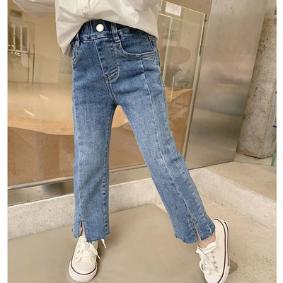 Tavaszi őszi új gyermek rugalmas, hasított, kiszélesedő nadrágok lányoknak, alkalmi, minden egyezésű farmernadrág gyermek felsőruházat divatos nadrág