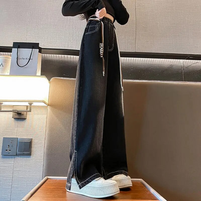 Teismeliste kevadsügisene laste teksapüksid lahtised teksapüksid suurtele tüdrukutele Laia säärega lastele vabaaja teismeliste kõrge vöökoht 2-värvilised püksid 5-14 a.