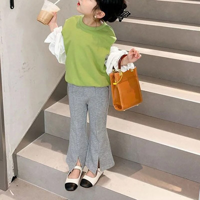 Μόδα Παιδικά Βρεφικά Ενδύματα Φθινοπωρινά Βρεφικά Κοριτσίστικα Παντελόνια Κομψά Split Fashion Flares Παντελόνια Νέα Παιδικά Παντελόνια 2-8T