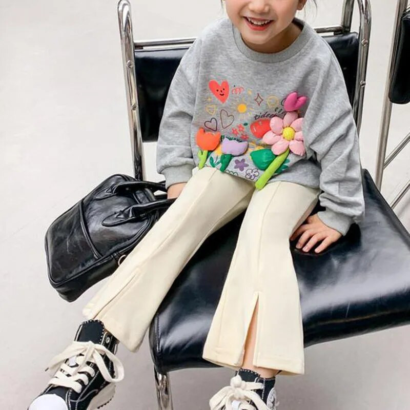 Μόδα Παιδικά Βρεφικά Ενδύματα Φθινοπωρινά Βρεφικά Κοριτσίστικα Παντελόνια Κομψά Split Fashion Flares Παντελόνια Νέα Παιδικά Παντελόνια 2-8T