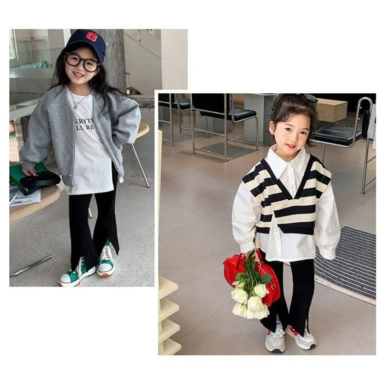 Μόδα Παιδικά Βρεφικά Ενδύματα Φθινοπωρινά Βρεφικά Κοριτσίστικα Παντελόνια Κομψά Split Fashion Flares Παντελόνια Νέα Παιδικά Παντελόνια 2-8T