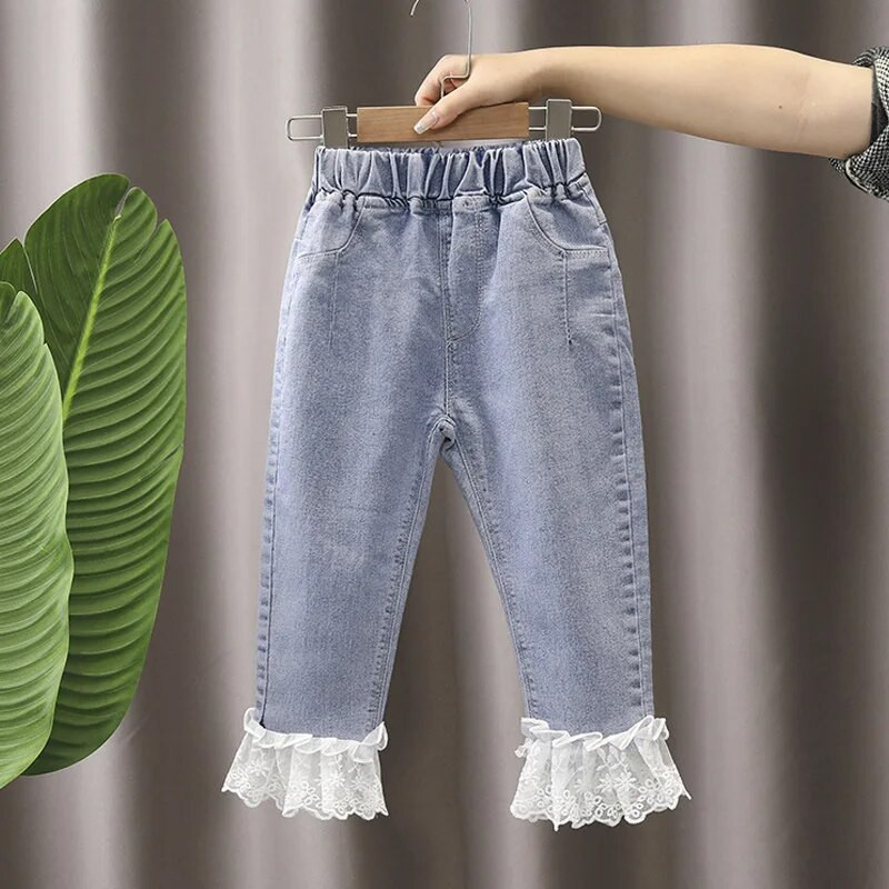 Djevojčice Princess Jeans Dječja odjeća Hlače Tinejdžerske traperice širokih nogavica Odjeća za djevojčice Široke traperice Slim Fit za dijete od 1 do 7 godina