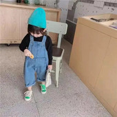 Χαριτωμένα αγόρια κοριτσίστικες φόρμες Μπλε χρώμα Παιδικές ζαρτιέρες Ανοιξιάτικες απλές φαρδιές φόρμες Παιδικά ρούχα Παντελόνι με τσέπη