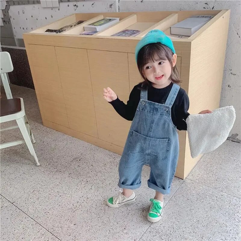 Χαριτωμένα αγόρια κοριτσίστικες φόρμες Μπλε χρώμα Παιδικές ζαρτιέρες Ανοιξιάτικες απλές φαρδιές φόρμες Παιδικά ρούχα Παντελόνι με τσέπη