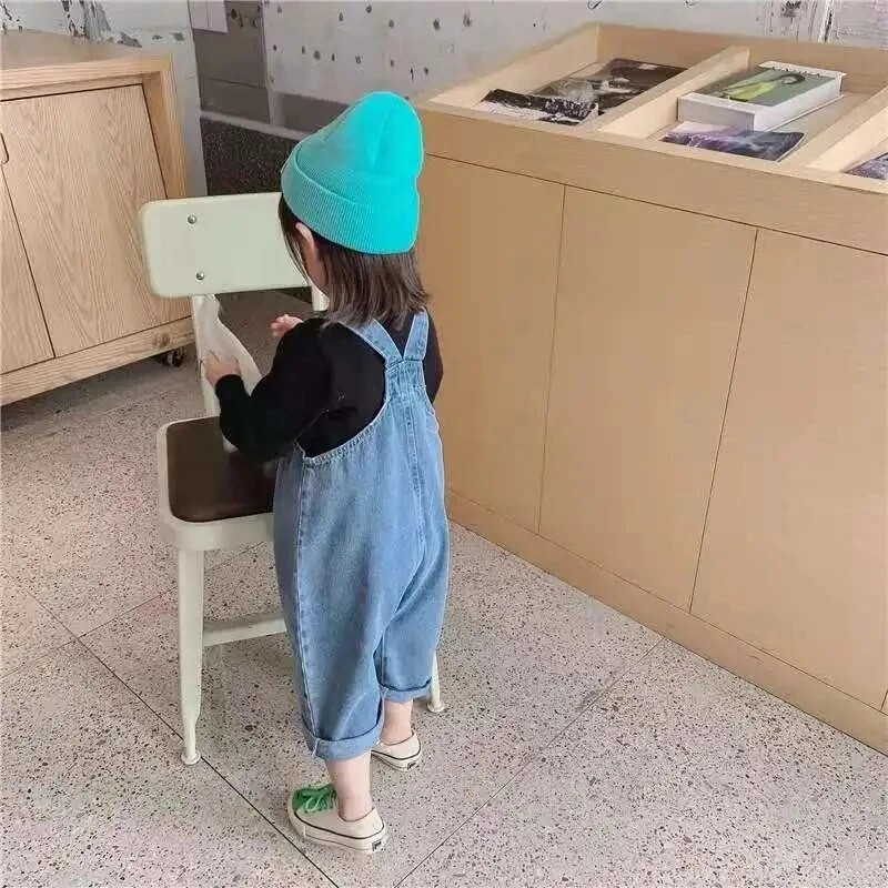 Χαριτωμένα αγόρια κοριτσίστικες φόρμες Μπλε χρώμα Παιδικές ζαρτιέρες Ανοιξιάτικες απλές φαρδιές φόρμες Παιδικά ρούχα Παντελόνι με τσέπη