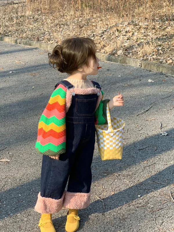 Sügistalvised Laste kombinesoonid Tüdrukutele Plus Fliisist Denim Suspender Püksid Puuvillased Baby Girls Teksad Lahti kombinesoonid