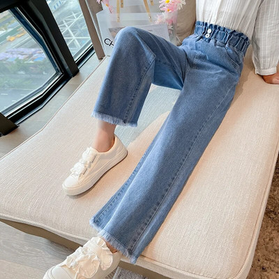 Tüdrukute kevadriided, lapsed, sirge rebitud auguga lahtised teksad, elastsed vöökohad püksid, teismelised, teksariidest laiad püksid 6 8 10 12 14 a.