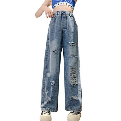 Teksad Tüdrukutele ühevärvilised rebenenud teksad Tüdrukutele Juhuslikud lapsed Katkised pahkluu pikkused püksid Suveriided 6 8 10 12 14 aastat