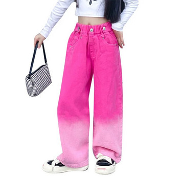 Дънки за момичета за модни градиентни широки панталони в цвят бонбон Детски дрехи Пролет Есен Тийнейджърски памучни улични панталони