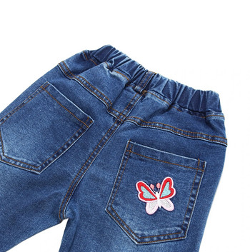 4-15T дънки за момичета за тийнейджърки Детски панталони Детски дънкови панталони Сини разтегливи бродерии Цветя Тийнейджърски дрехи Пролетно облекло