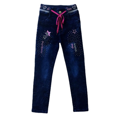 Laste teksad Tüdrukud Kuuma Rhinestone Tikitud Rib Tether Denim Püksid Lapsed Sirged täispikad püksid 3-12t