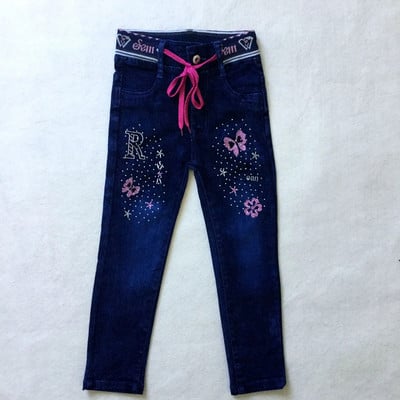 Laste teksad Tüdrukud Kuuma Rhinestone Tikitud Rib Tether Denim Püksid Lapsed Sirged täispikad püksid 3-12t