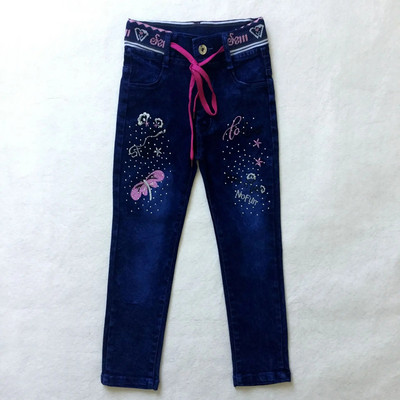 Laste teksad Tüdrukud Kuuma Rhinestone Tikitud Rib Tether Denim Püksid Lapsed Sirged täispikad püksid 3-12t