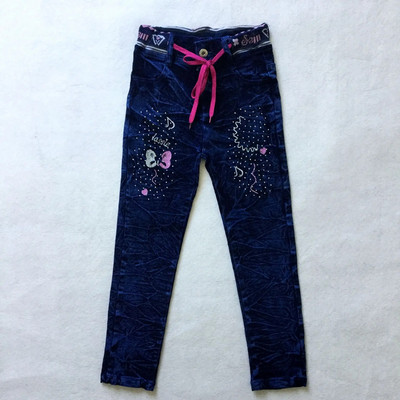 Laste teksad Tüdrukud Kuuma Rhinestone Tikitud Rib Tether Denim Püksid Lapsed Sirged täispikad püksid 3-12t