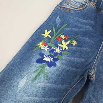 Chumhey 3-12 Дънки за момичета Пролетни памучни еластични меки дънкови панталони Детски панталони Бродерия Цветя Toldder Дрехи Дрехи за момичета