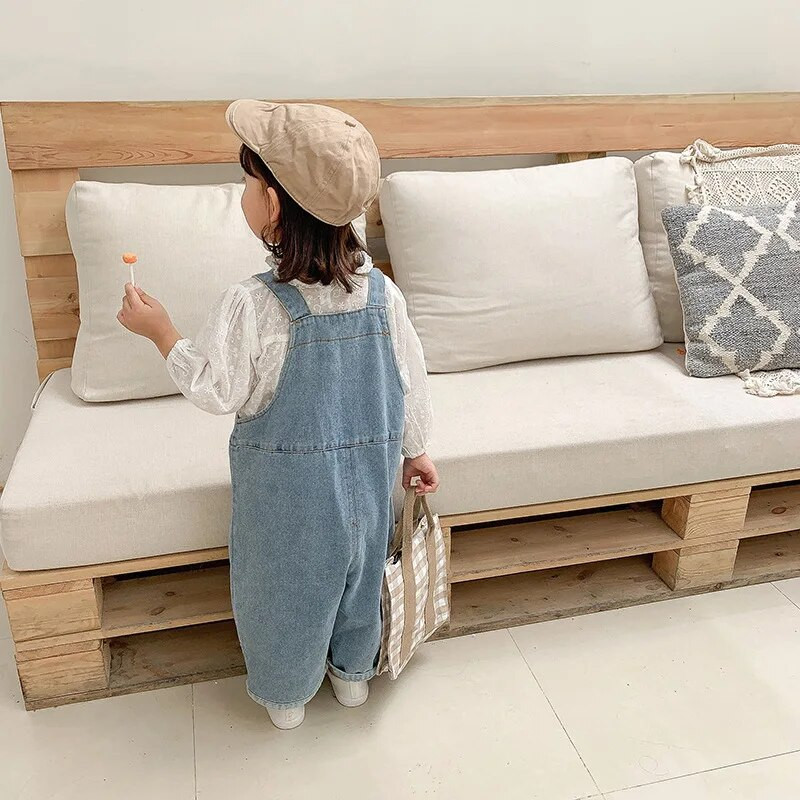 Ανοιξιάτικες φθινοπωρινές παιδικές φόρμες φαρδιά τζιν παντελόνια σε κορεατικό στυλ casual σαλιάρα