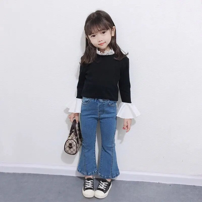 2-8T Kūdikių Mergaičių Džinsai Mažiems vaikams Vaikiški Drabužiai Kūdikiams Laisvalaikio džinsiniai kelnaitės Elegantiškos tamprios vaikiškos kelnės Džinsai mergaitėms Gatvės apranga