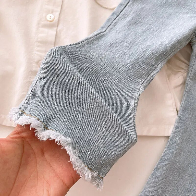 2023 Φθινόπωρο και Χειμώνας Νέα τζιν κορίτσια Ρούχα Ψηλόμεση Παντελόνι καμπάνα Μονόχρωμο Ζεστό Τζιν Παιδικά Ρούχα 2-6Τ