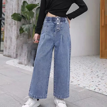 Дънкови дънки за момичета Еластични детски широки панталони Детски връхни дрехи Панталони за тийнейджърки Пролет Есен