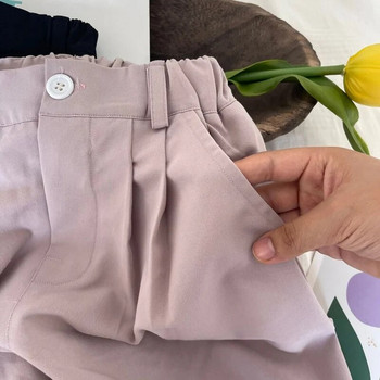 Пролет Есен Детски едноцветни къси панталони за момчета и момичета Памучни свободни ежедневни прави панталони