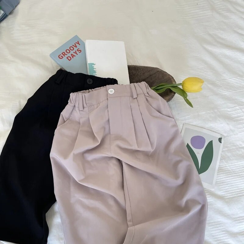 Pavasario ruduo vaikams vienspalvės trumpos kostiuminės kelnės berniukams ir mergaitėms medvilninės laisvos laisvalaikio tiesios kelnės