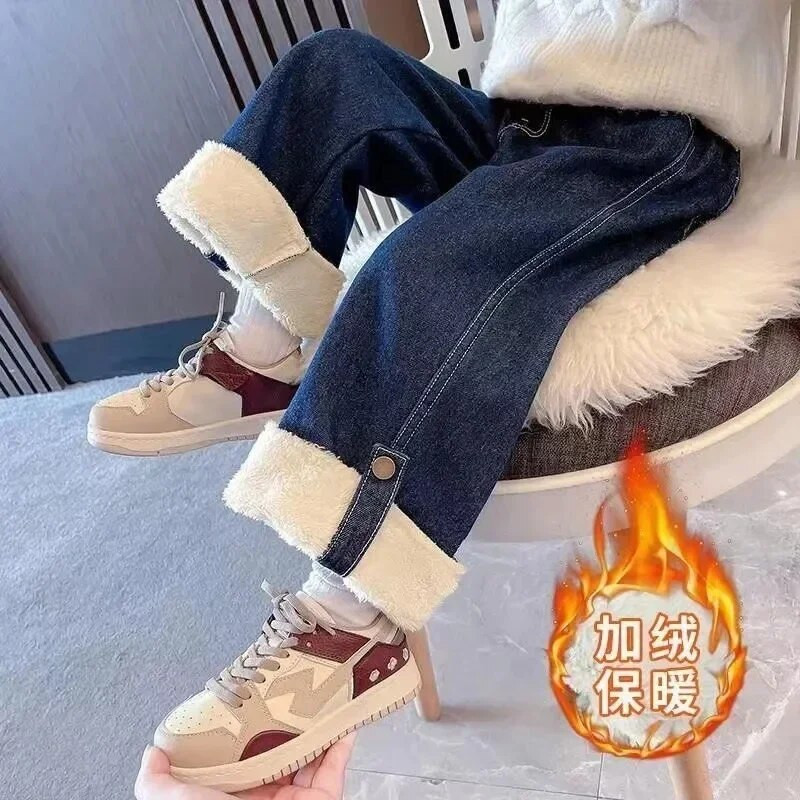 Storas aksominis pamušalas mergaičių džinsai plačios kelnės žieminės šiltos elastinės aukšto juosmens vaikiškos Vaqueros pantalones nauji pliušiniai vaikiški džinsai