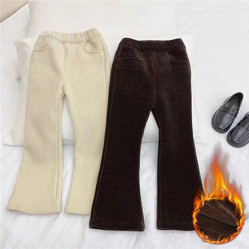 Nauji korėjietiški madingi žieminiai rūbai, vaikiški mergaičių vilnos pamušalai kelnės vaikams, paaugliams, rudeninės velvetinės kelnės kūdikiams