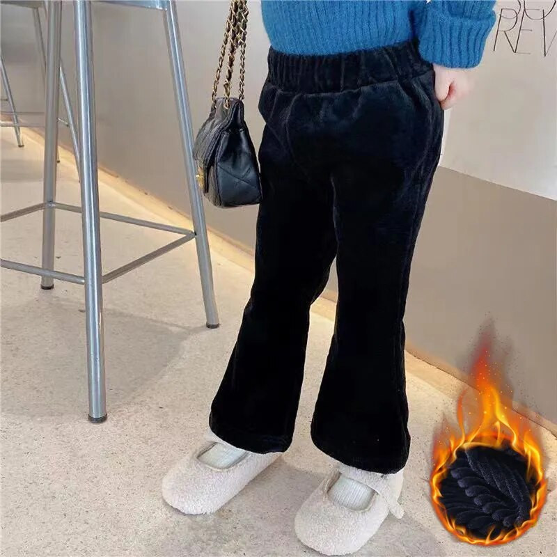 Nauji korėjietiški madingi žieminiai rūbai, vaikiški mergaičių vilnos pamušalai kelnės vaikams, paaugliams, rudeninės velvetinės kelnės kūdikiams