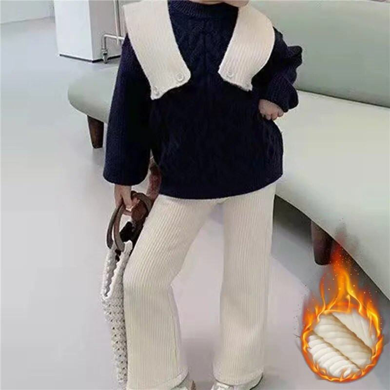 Nauji korėjietiški madingi žieminiai rūbai, vaikiški mergaičių vilnos pamušalai kelnės vaikams, paaugliams, rudeninės velvetinės kelnės kūdikiams