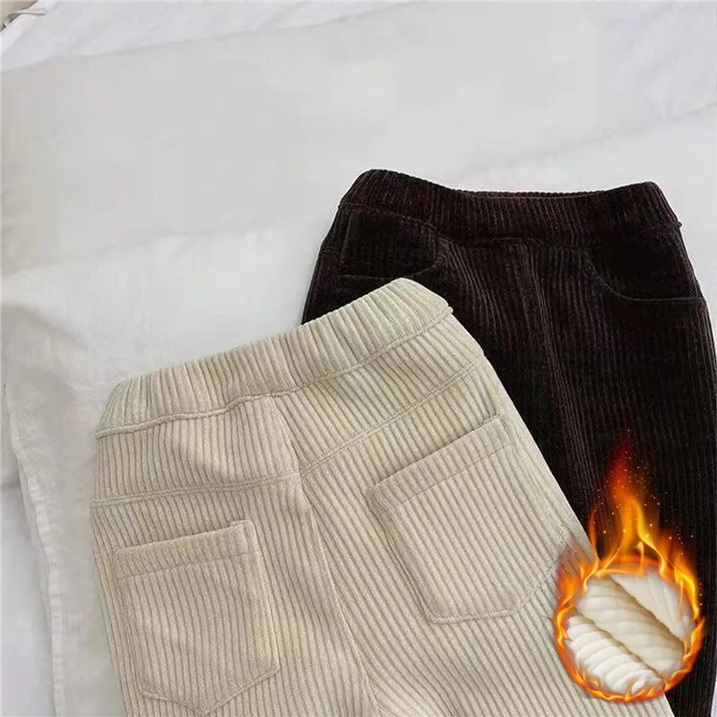 Nauji korėjietiški madingi žieminiai rūbai, vaikiški mergaičių vilnos pamušalai kelnės vaikams, paaugliams, rudeninės velvetinės kelnės kūdikiams