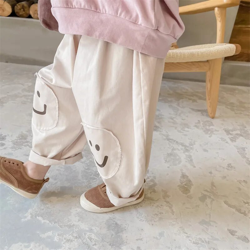 Αγόρια και κορίτσια συνονθύλευμα κινουμένων σχεδίων χαμόγελο παντελόνι χαρέμι Unisex φαρδύ casual παντελόνι 1-6Y