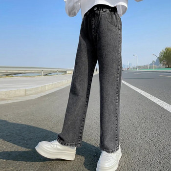 2023 Дънки в ежедневен стил за момичета Тийнейджърски дрехи Еластични дънкови широки панталони с висока талия Пролетни големи детски прави панталони 5-14 г.