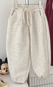 W2023 Winter Kids vientisos spalvos storina šiltas sportines kelnes berniukams ir mergaitėms Fleece pamušalas laisvos kelnės