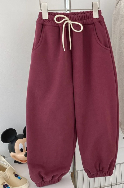 W2023 Winter Kids vientisos spalvos storina šiltas sportines kelnes berniukams ir mergaitėms Fleece pamušalas laisvos kelnės