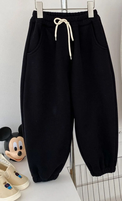 W2023 Winter Kids vientisos spalvos storina šiltas sportines kelnes berniukams ir mergaitėms Fleece pamušalas laisvos kelnės