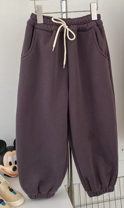 W2023 Winter Kids vientisos spalvos storina šiltas sportines kelnes berniukams ir mergaitėms Fleece pamušalas laisvos kelnės