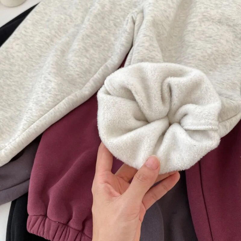 W2023 Winter Kids vientisos spalvos storina šiltas sportines kelnes berniukams ir mergaitėms Fleece pamušalas laisvos kelnės