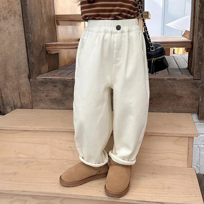 Talvised poiste ja tüdrukute ühevärvilised soojad püksid Unisex Kids paksema fliisvoodriga sirged püksid