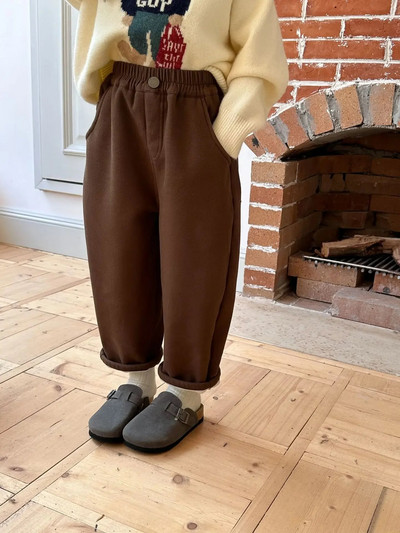 Talvised poiste ja tüdrukute ühevärvilised soojad püksid Unisex Kids paksema fliisvoodriga sirged püksid