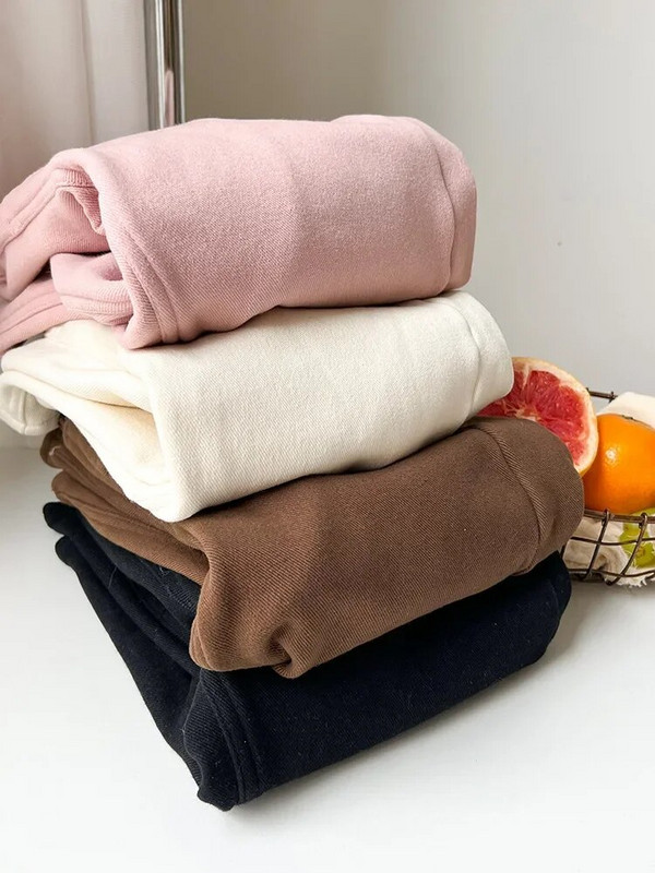 Talvised poiste ja tüdrukute ühevärvilised soojad püksid Unisex Kids paksema fliisvoodriga sirged püksid