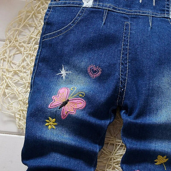 DIIMUU Бебешки гащеризони за малки деца, момичета, дрехи, дънки с щампа на възел, дънкови памучни ежедневни панталони, панталони с тиранти